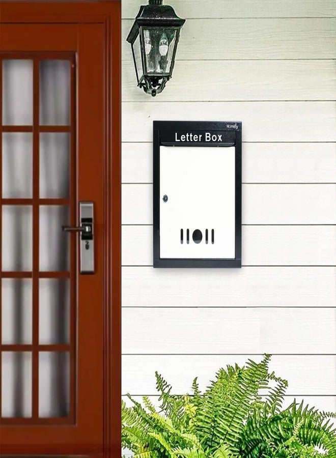 HOMIFLY صندوق بريد/صندوق اقتراحات/صندوق شكاوى/صندوق رسائل بحجم A4 للتثبيت على الحائط من HOMIFLY للمكتب/صندوق بريد لبوابة المنزل مع نافذة شفافة وقفل مفتاح آمن - (أسود وعاجي) - Image 3